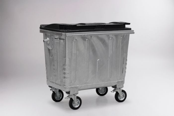 Conteneur poubelle métallique 660L avec couvercle plastique NOIR