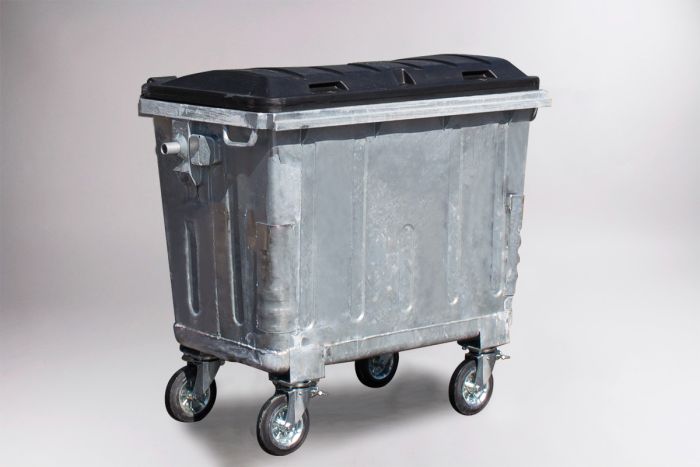 Conteneur poubelle métallique 660L avec couvercle double peau NOIR