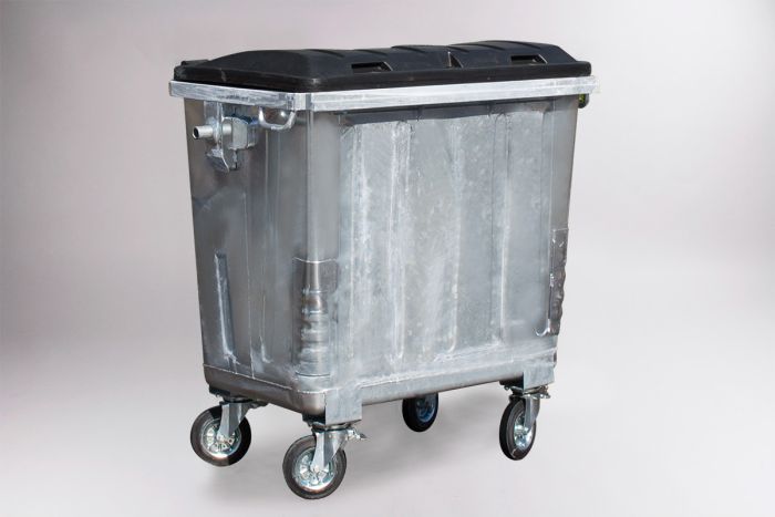 Conteneur poubelle métallique 770L avec couvercle double peau NOIR