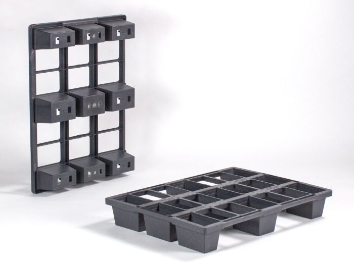 Demi palette plastique 800x600 PO emboitable noir 2000/500/_x0085_ kg