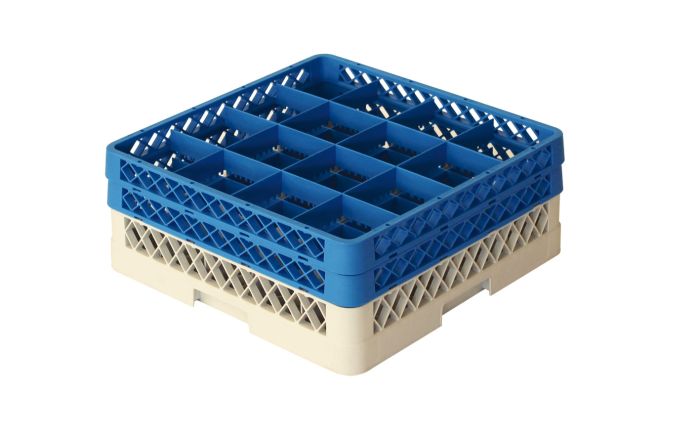 Casier lave-vaisselle 500x500x180 mm avec 2 rehausses pour verres avec pieds max ø112 mm
