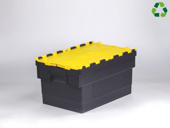 Bac navette avec couvercle 600x400x320 mm 55L Distribox NOIR - JAUNE