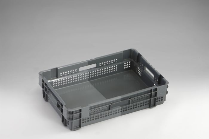 Bac gerbable emboitable alimentaire parois ajourée 600x400x140 mm 28 l, 2 nuances de gris