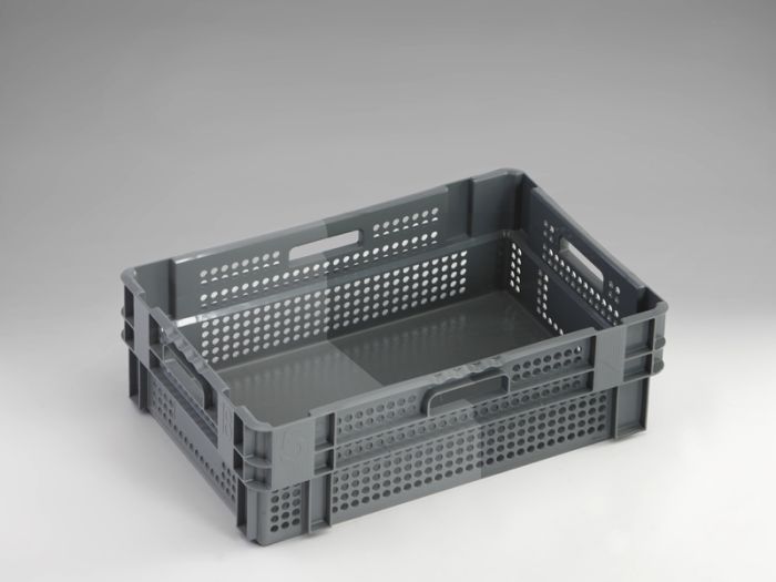 Caisse plastique ajourée emboîtable bicolorée 60x40x19 cm fond fermé