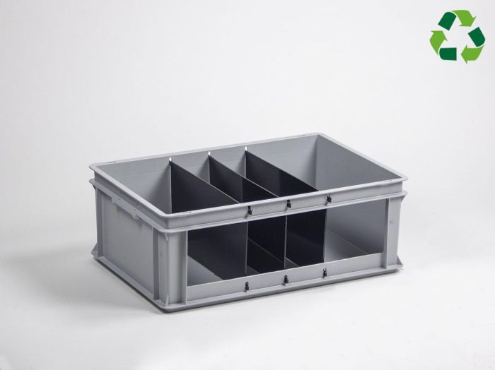 Caisse ouverture latérale 600x400x220 mm 40L avec 4 compartiments