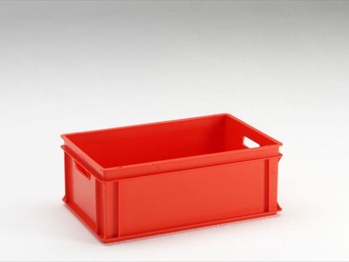 Bac plastique gerbable norme Europe alimentaire 600x400x220 mm 40L Normbox ROUGE avec poignées ouvertes