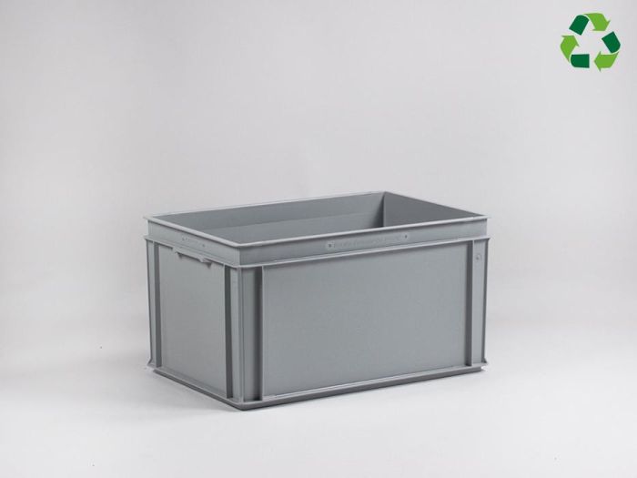 Bac gerbable E-line 600x400x330 mm 60L poignées fermées GRIS PP recyclé