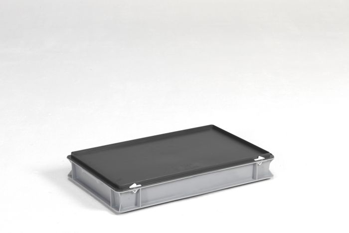 Caisse plastique plate avec couvercle 600x400x90 mm 14L