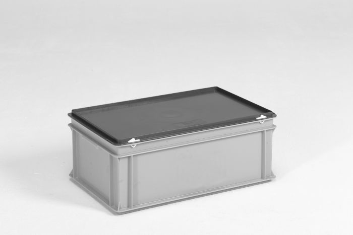 Caisse plastique avec couvercle 600x400x235 mm 40 litres GRIS PP recyclé