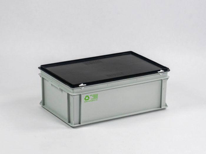 Caisse plastique avec couvercle NOIRE 600x400x235 mm 40 litres