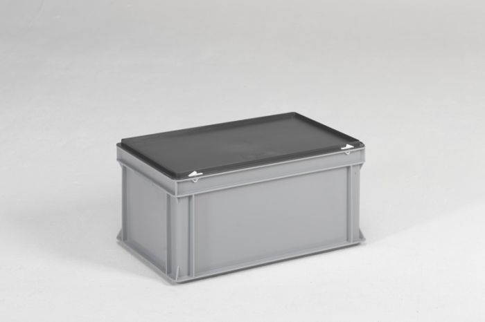 Caisse plastique avec couvercle 600x400x295 mm 53 litres GRIS