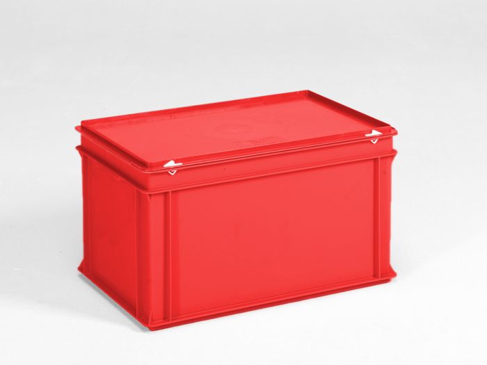 Caisse plastique avec couvercle 600x400x340 mm 60 litres ROUGE
