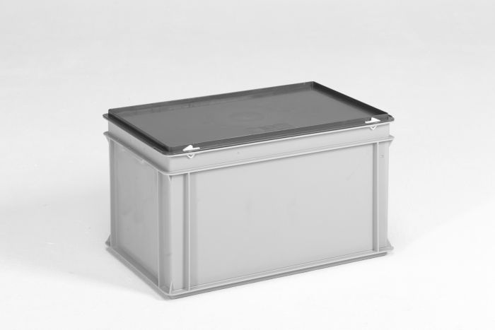 Caisse plastique avec couvercle 600x400x340 mm 60 litres GRIS PP recyclé