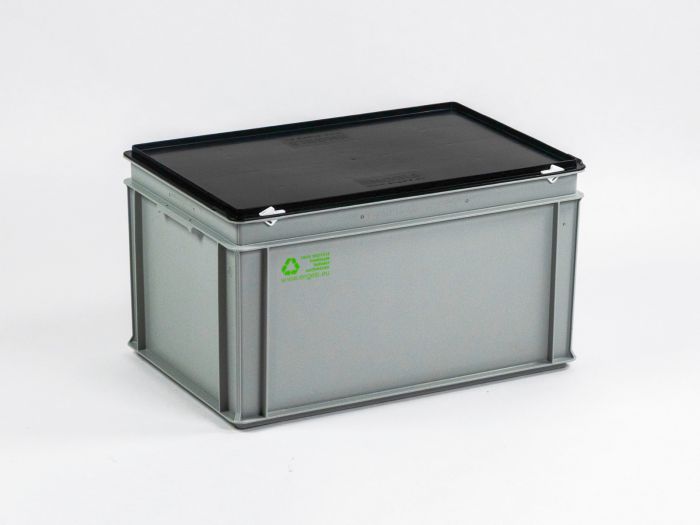 Caisse plastique avec couvercle 600x400x340 mm 60 litres GRIS-NOIR