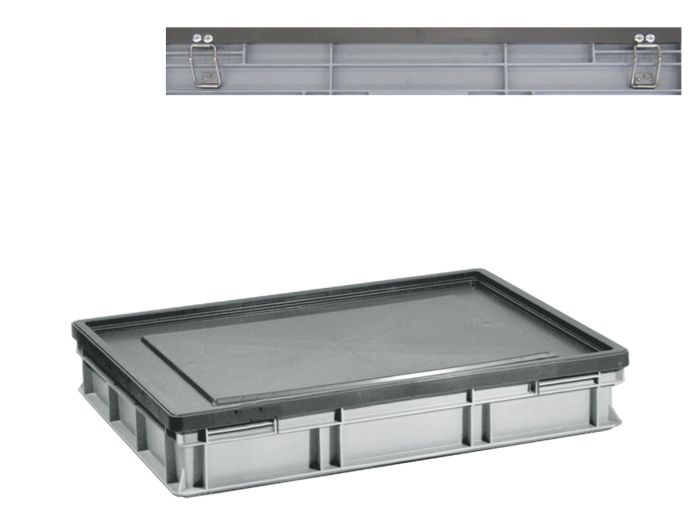 Bac plastique gerbable avec couvercle à charnières en acier INOX E-line 800x600x120 mm