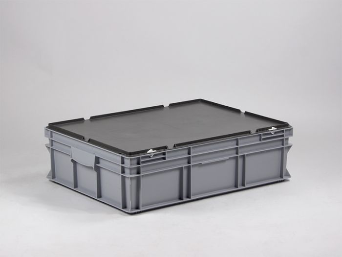 Grande caisse plastique avec couvercle 800x600x220 mm 90L GRIS