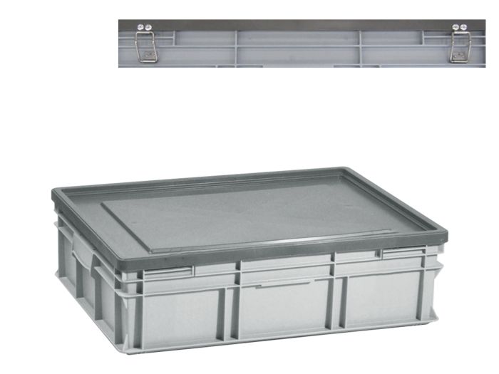 Bac plastique gerbable avec couvercle à charnières en acier INOX E-line 800x600x220 mm