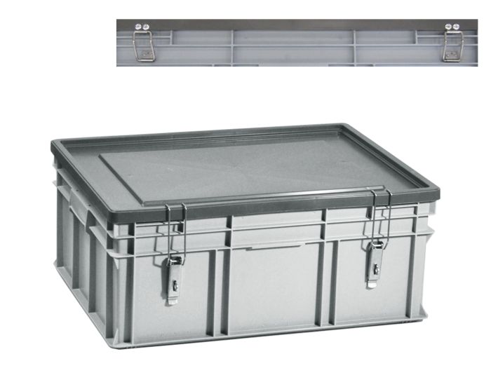 Bac plastique gerbable avec couvercle serrure E-line 800x600x325 mm