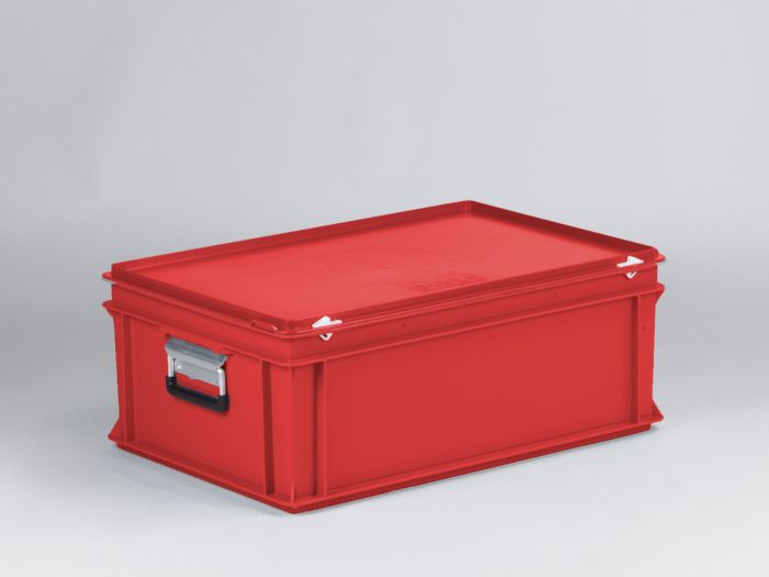 Malle de rangement plastique 600x400x235 mm 40L poignées alu, ROUGE