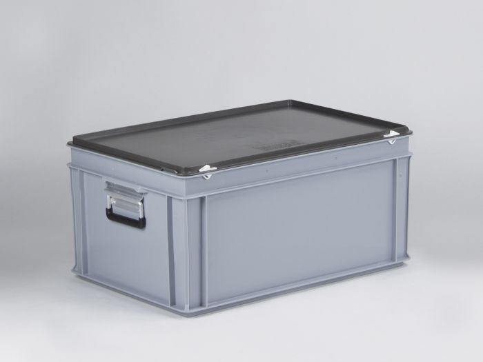 Malle de rangement plastique 600x400x295 mm 53L poignées alu, GRIS