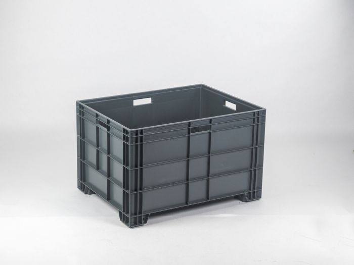 Grande caisse plastique 186L 800x600x500 mm sur 4 pieds GRIS foncé