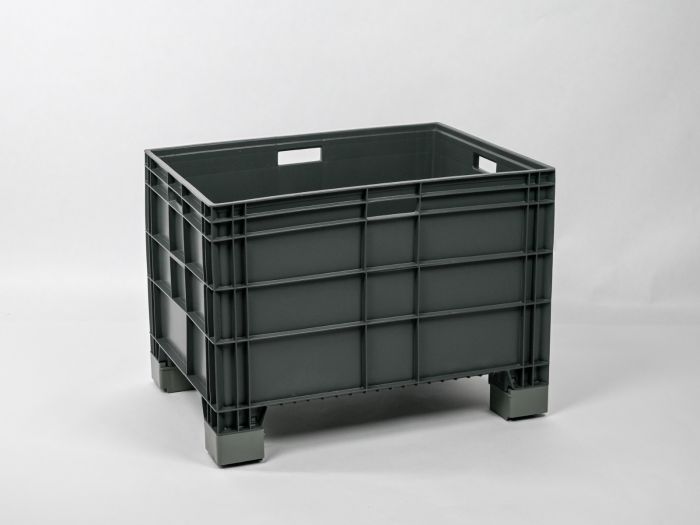 Grande caisse plastique 186L 800x600x580 mm sur 4 pieds surélevés GRIS foncé