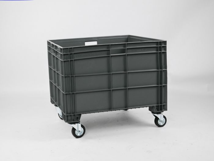 Grande caisse plastique 186L 800x600x630 mm sur 4 roulettes GRIS foncé