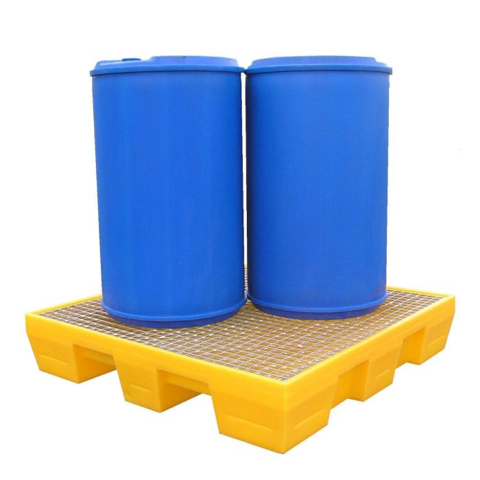 Bac de rétention pour 2 fûts 200 litres 125x125x24 cm caillebotis galvanisé