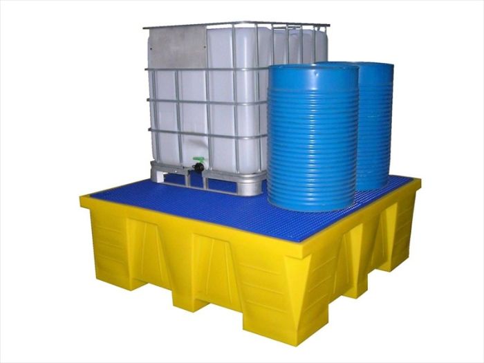 Bac de rétention 1830x1830x640 mm 1500 litres jaune avec grillage plastifié