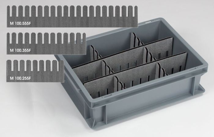 Séparateur pour bac plastique 555x100x9 mm avec mousse