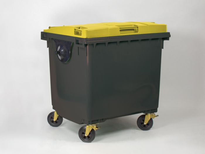 Poubelle 1000 litres avec tourillons GRIS couvercle JAUNE
