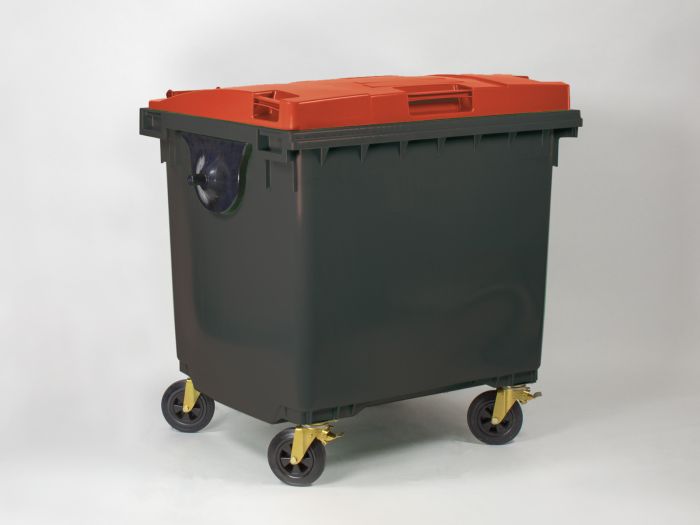 Poubelle 1000 litres avec tourillons GRIS couvercle ROUGE