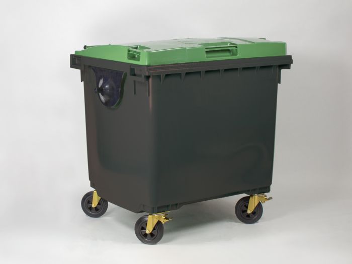 Poubelle 1000 litres avec tourillons GRIS couvercle VERT