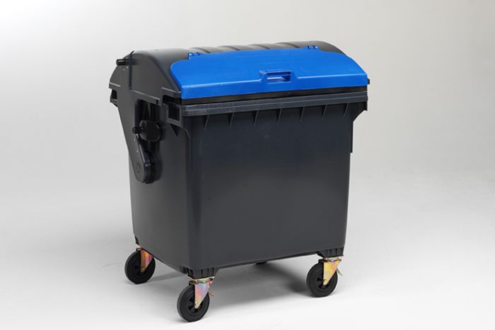 Conteneur à déchets 1100 litres 4 roues corps GRIS, clapet BLEU