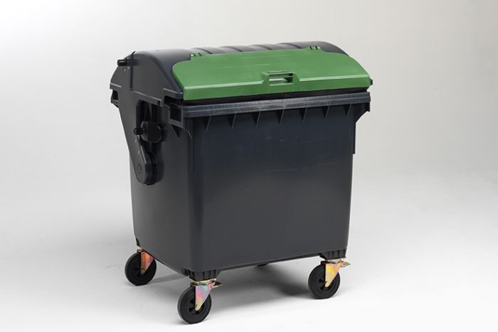 Conteneur à déchets 1100 litres 4 roues corps GRIS, clapet VERT