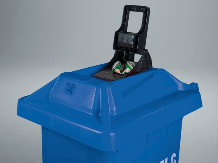 Conteneur à déchets tri sélectif 120 litres bleu avec presse-canettes