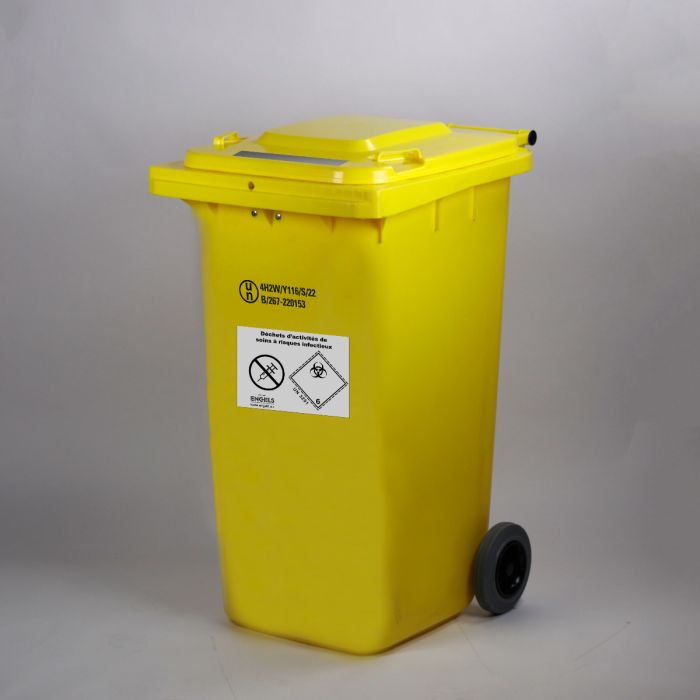 Conteneur DASRI 240 litres JAUNE roues NOIRS