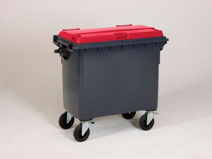 Conteneur poubelle 660 litres GRIS couvercle ROUGE