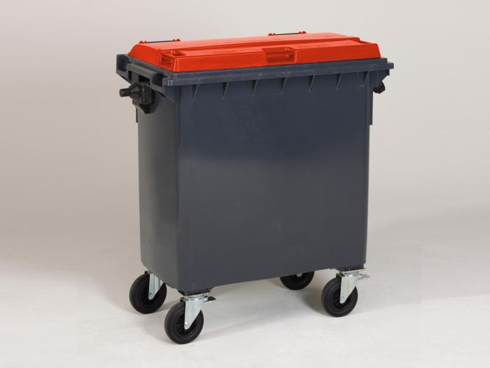 Conteneur poubelle 770 litres GRIS couvercle ROUGE