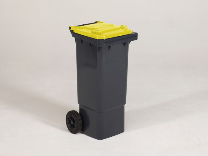 Conteneur poubelle 80 litres GRIS couvercle JAUNE