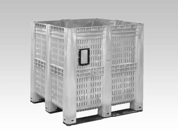 Caisse palette Jumbo 1400 litres, 3 patins, couleur gris
