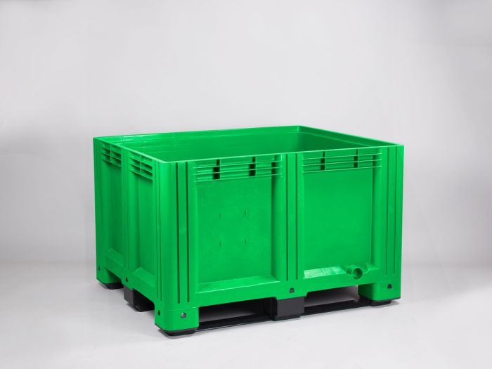 Palox plastique 1200x1000x780 mm 610L alimentaire étanche 3 patins VERT