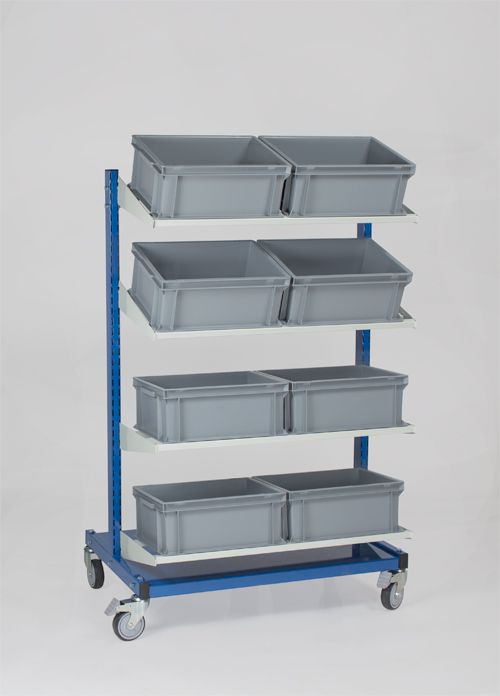 Servante avec 16 caisses plastiques 400x300x170 mm