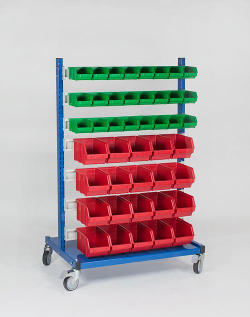 Etagère bac à bec à roulettes avec 88 bac à becs 900x610xh1405 mm