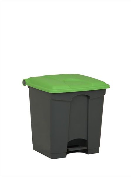 Poubelle plastique avec pédale 400x400x430 mm, 30 L, gris-vert