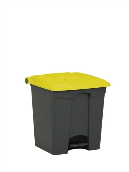 Poubelle plastique avec pédale 400x400x430 mm, 30 L, gris-jaune