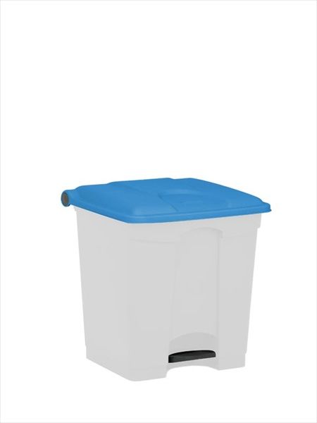 Poubelle plastique avec pédale 400x400x430 mm, 30 L, blanc-bleu