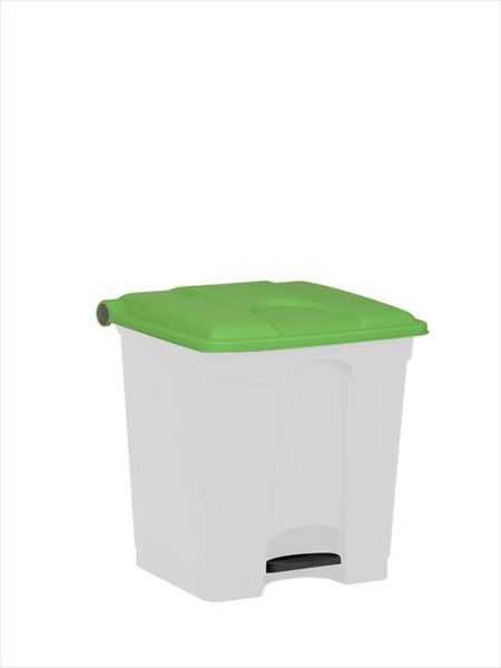 Poubelle plastique avec pédale 400x400x430 mm, 30 L, blanc-vert