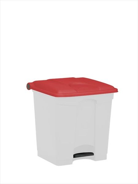 Poubelle plastique avec pédale 400x400x430 mm, 30 L, blanc-rouge