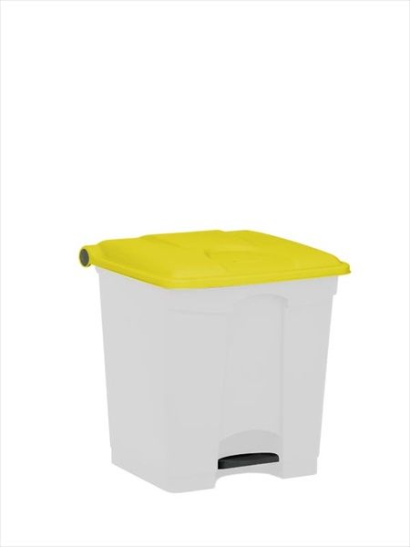 Poubelle plastique avec pédale 400x400x430 mm, 30 L, blanc-jaune